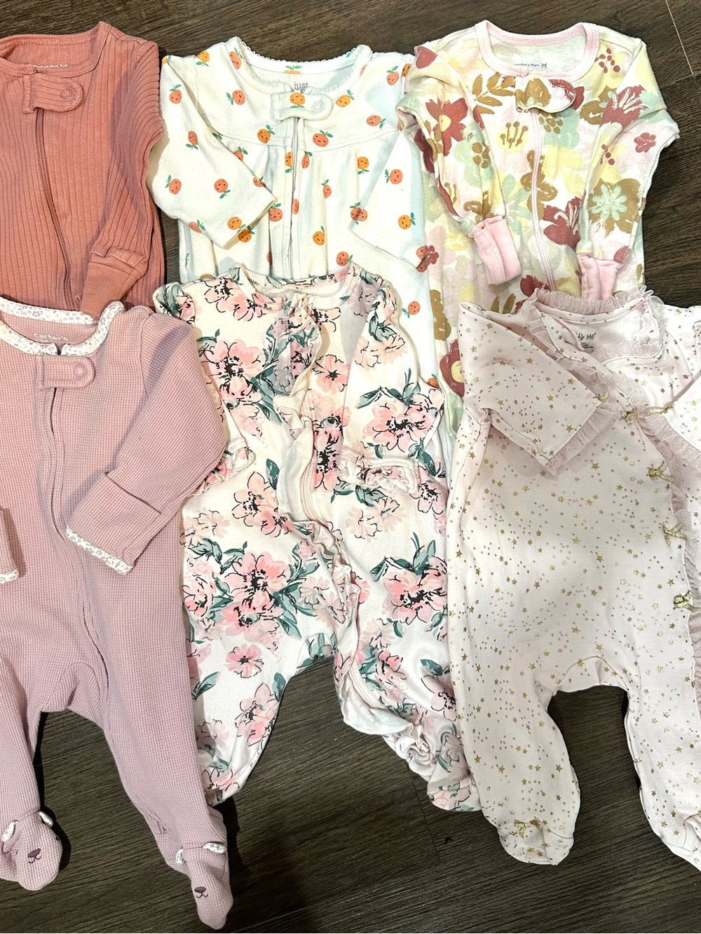 Baby Girls Floral & Pink One-Piece Sleepers - Pack